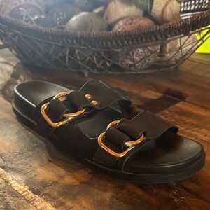 Black Sandals with Gold Buckles